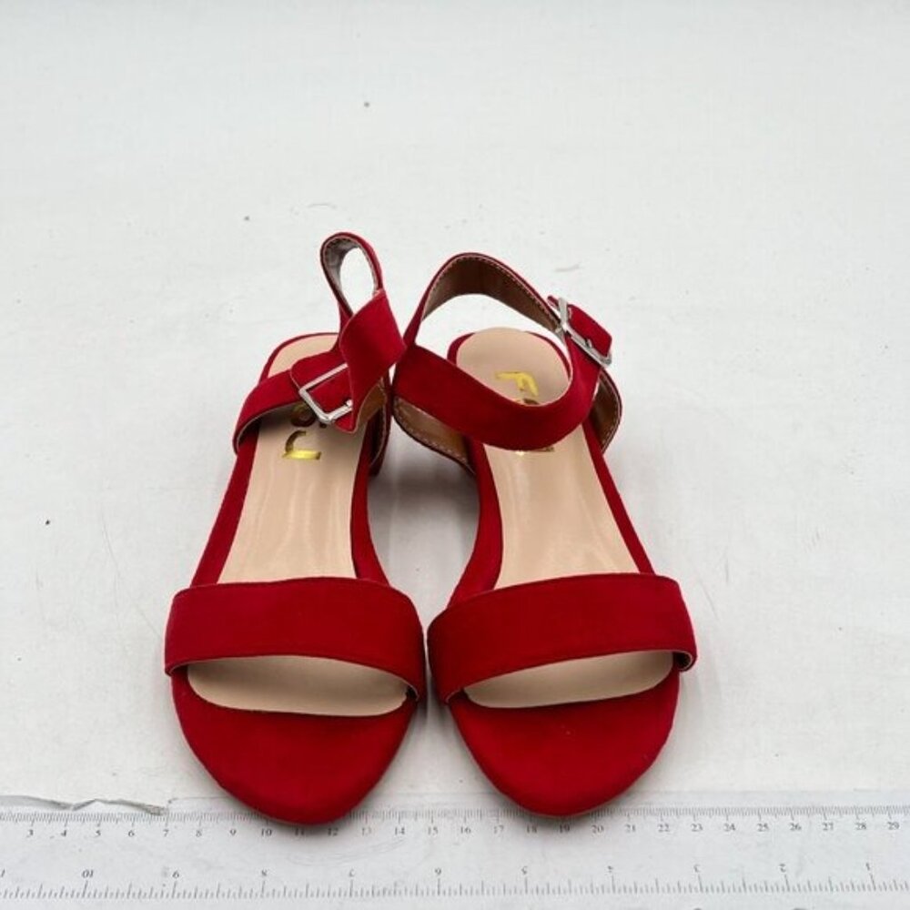 FSJ Red Suede Open Toe Block Low Heel Ankle Strap Sandals Comfort Summer Shoes - Picture 3 of 8